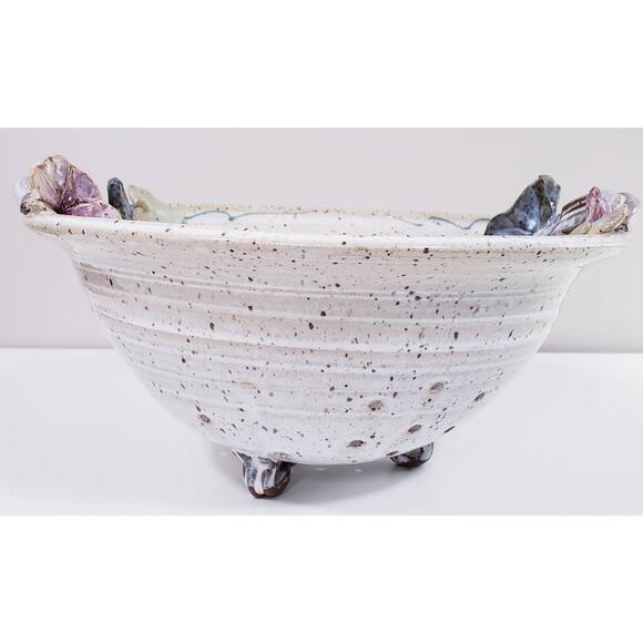 Studio Art Pottery Ornate Speckled Glazed Berry Bowl/ Colander Kitchen Decor EUC - Picture 4 of 12